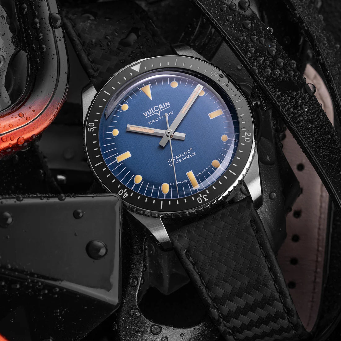 Vulcain Watch - Skindiver Nautique 38mm - Blue (metal bracelet + rubber strap included)