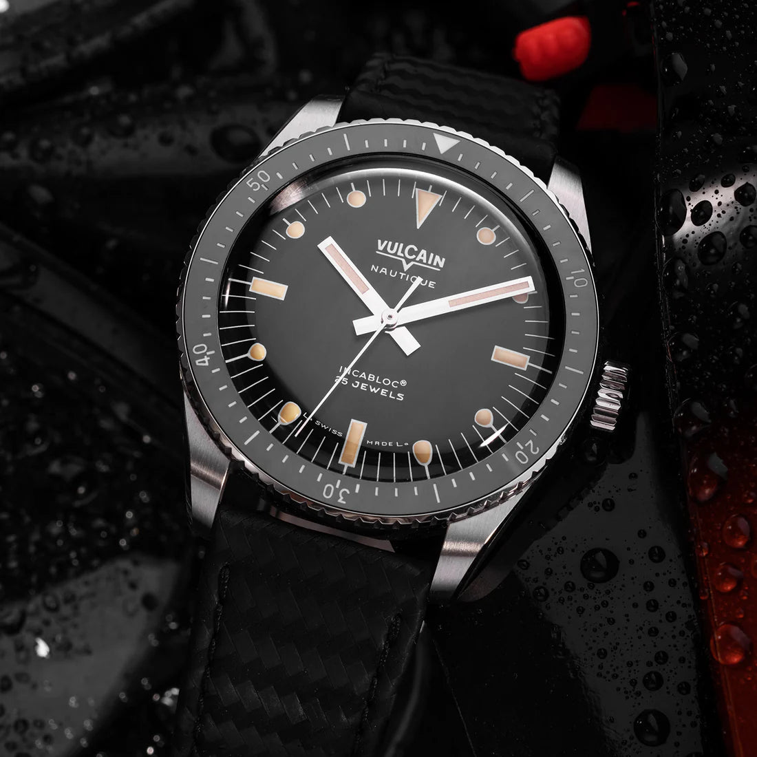 Montre Vulcain - Skindiver Nautique 38mm - Black (metal bracelet + rubber strap included)