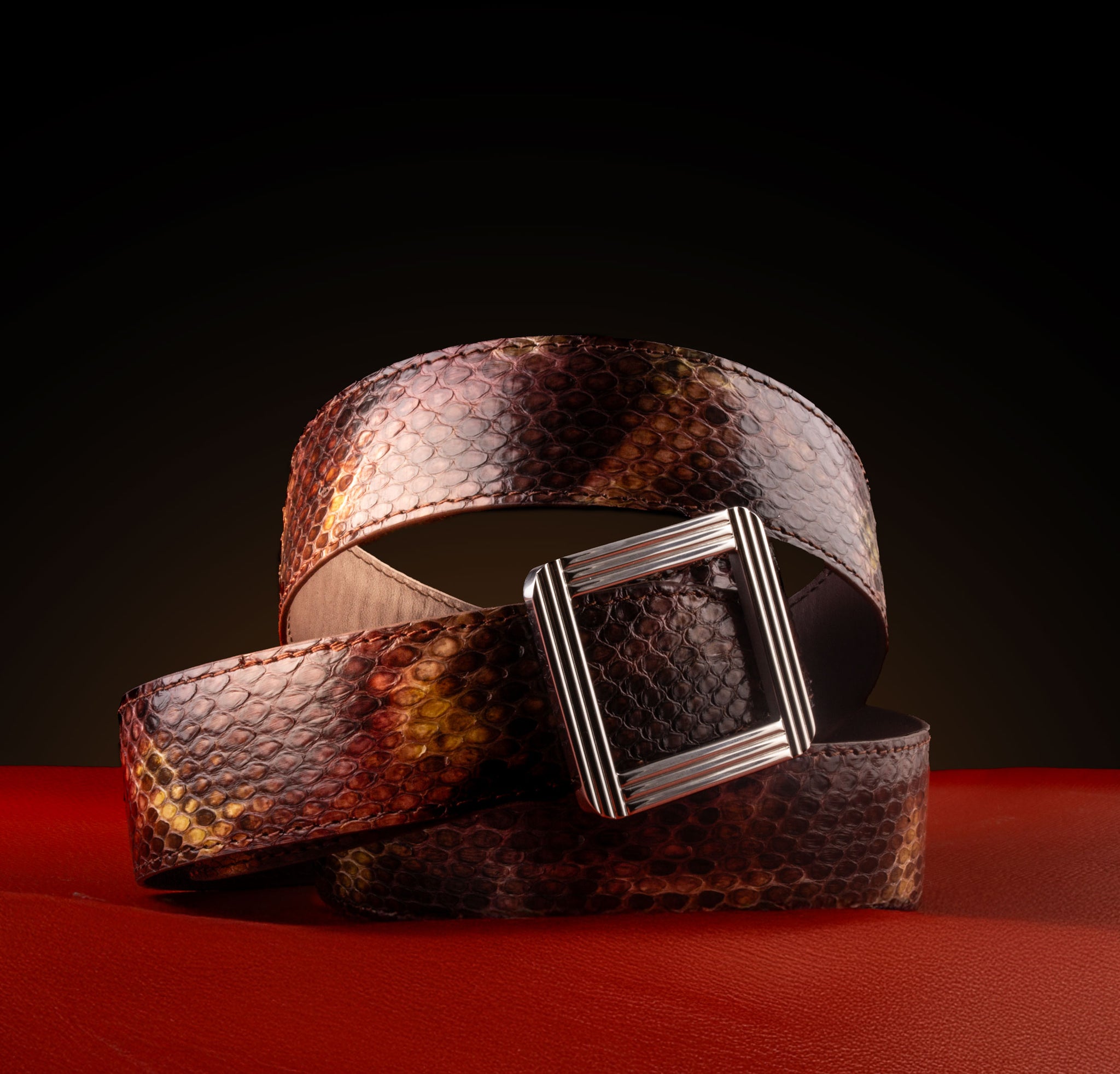 ABP leather belt + steel buckle - Shiny python