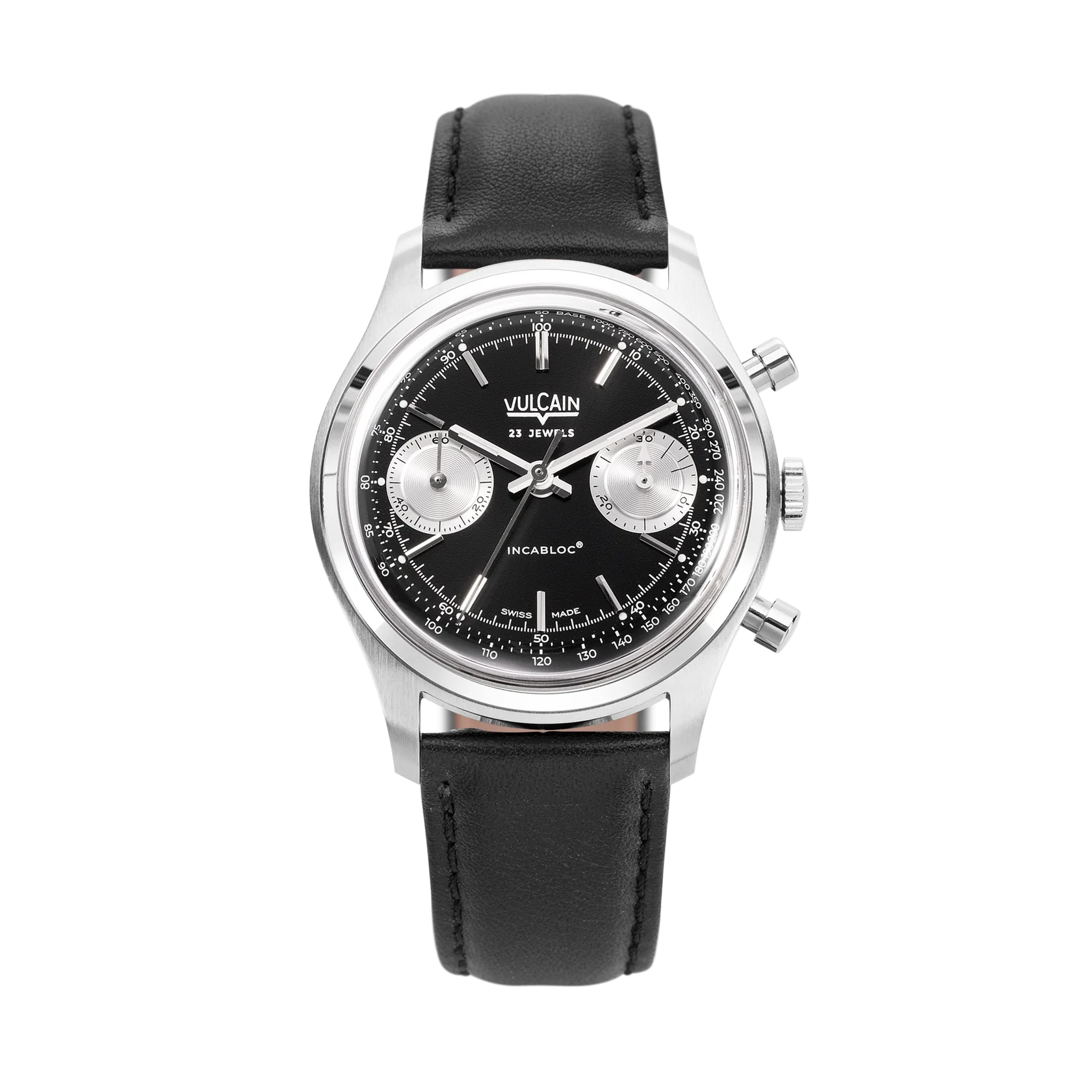 Vulcain Watch - Chronograph 70's 38mm - Black & Silver