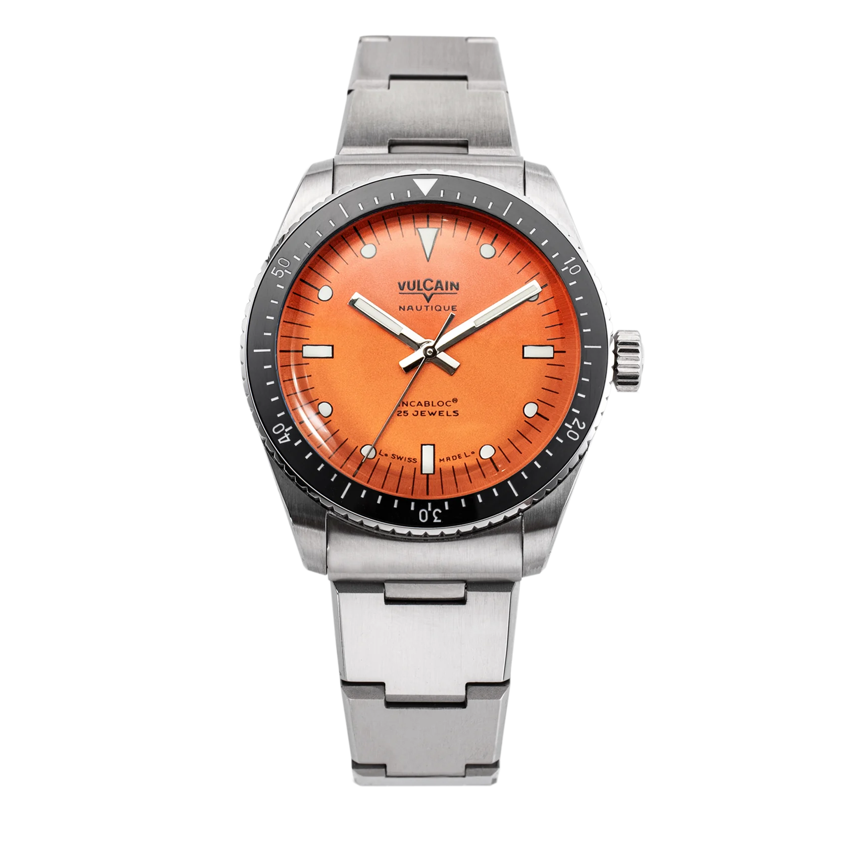 Vulcain Watch - Skindiver Nautique 38mm - Orange (metal bracelet + rubber strap included)