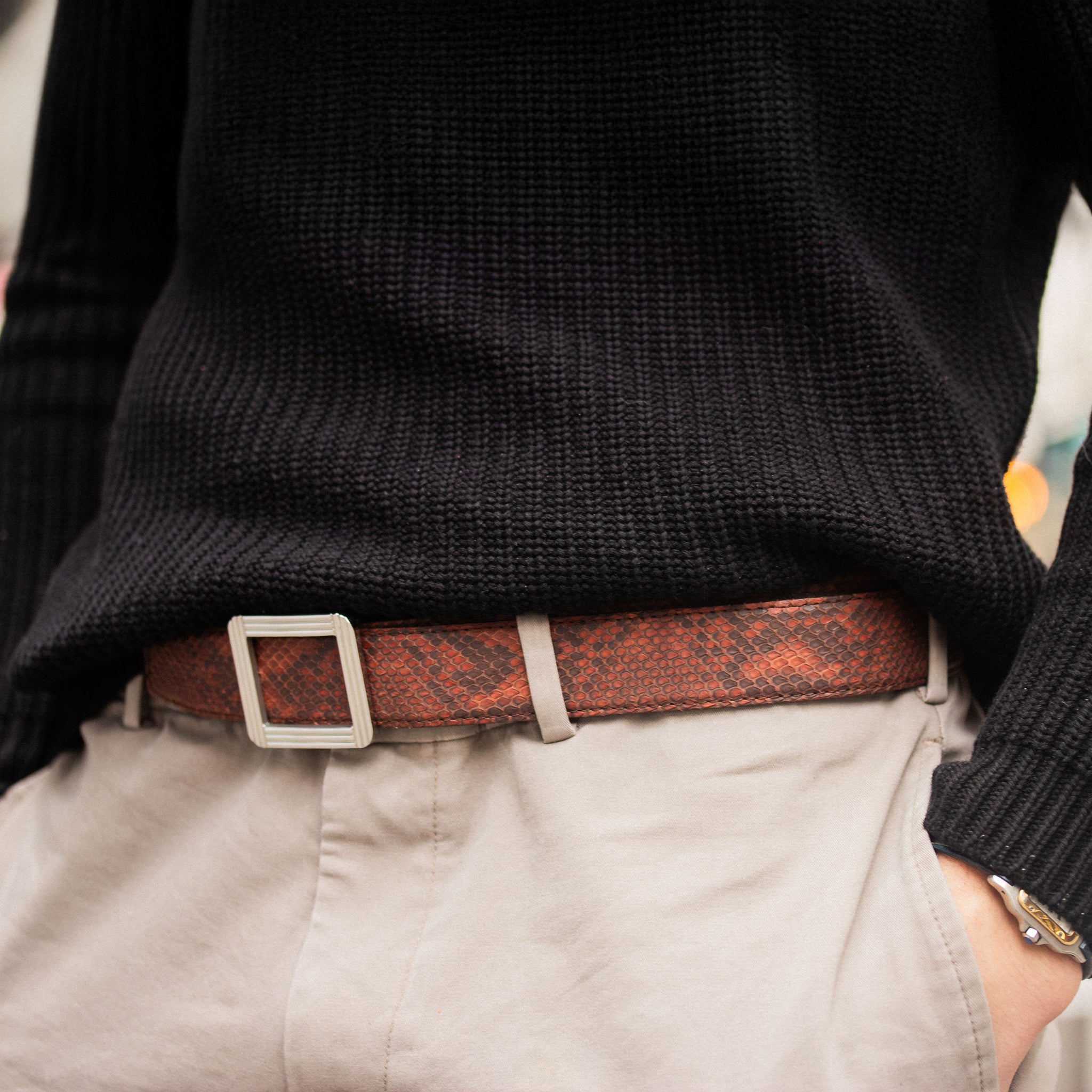 ABP leather belt + steel buckle - Shiny python