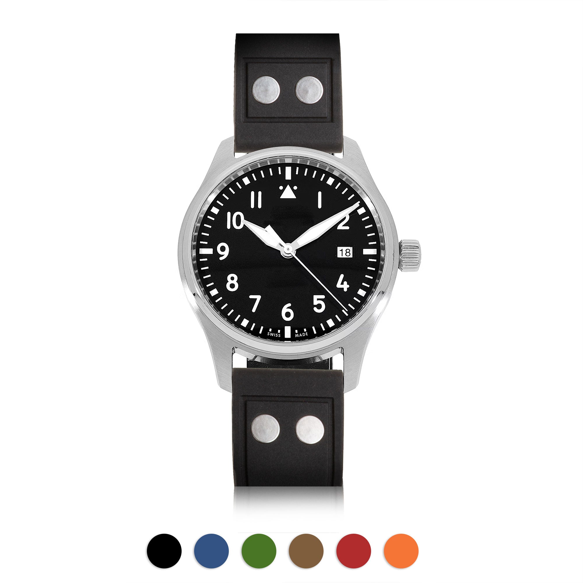 IWC Pilot type rubberized watch strap with rivets - Rubber (black, grey, blue, green, brown...)