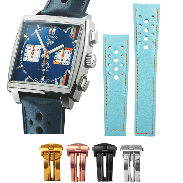 Tag Heuer Monaco Gulf Bracelet montre cuir Buffle bleu ABP Concept