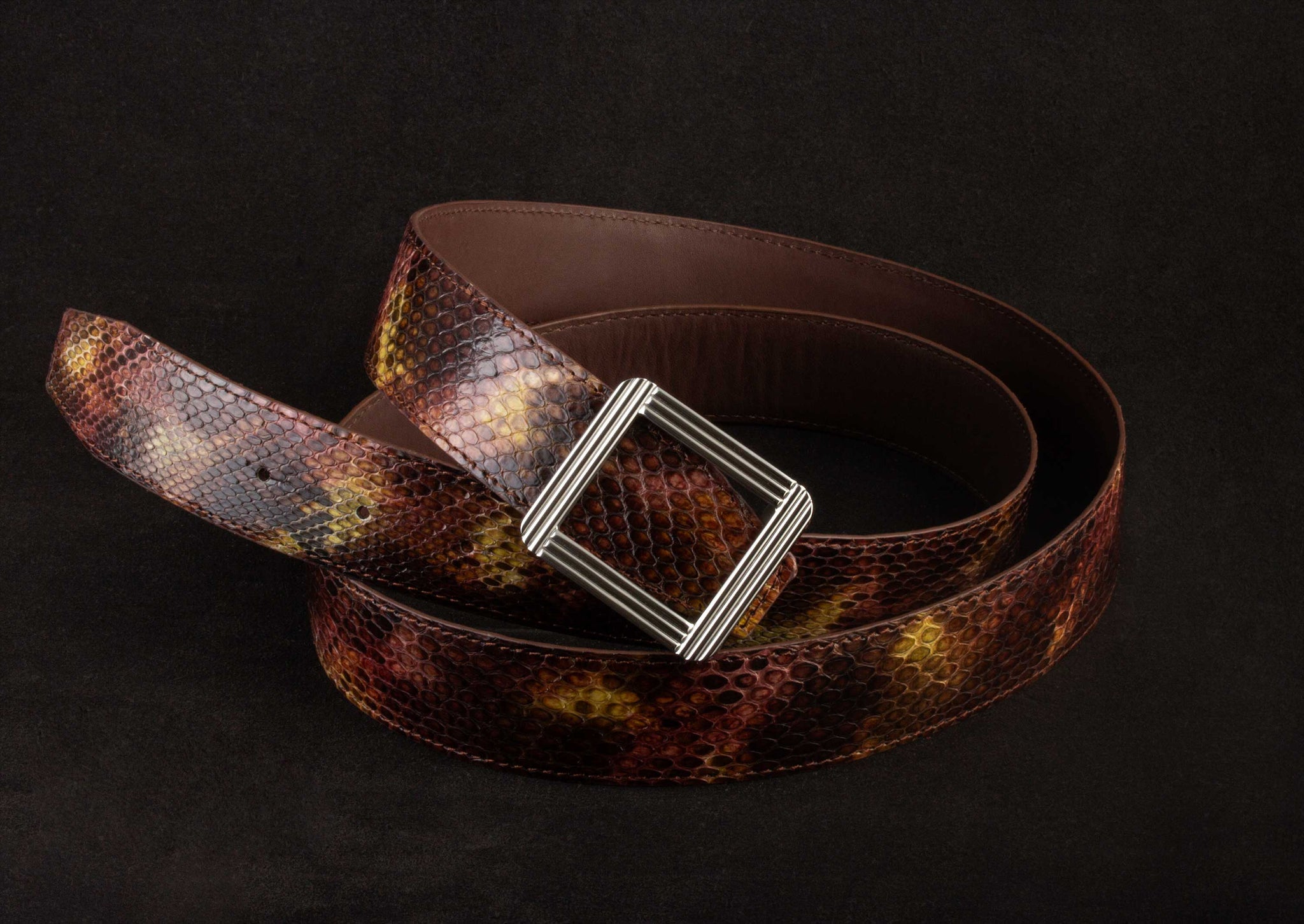 ABP leather belt + steel buckle - Shiny python