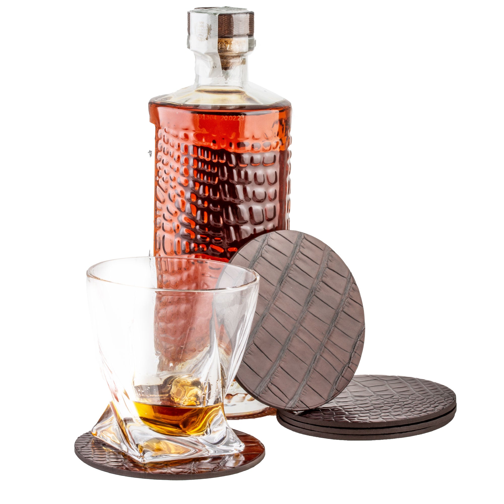 Set of 5 leather coasters - Havana brown "Patina" alligator