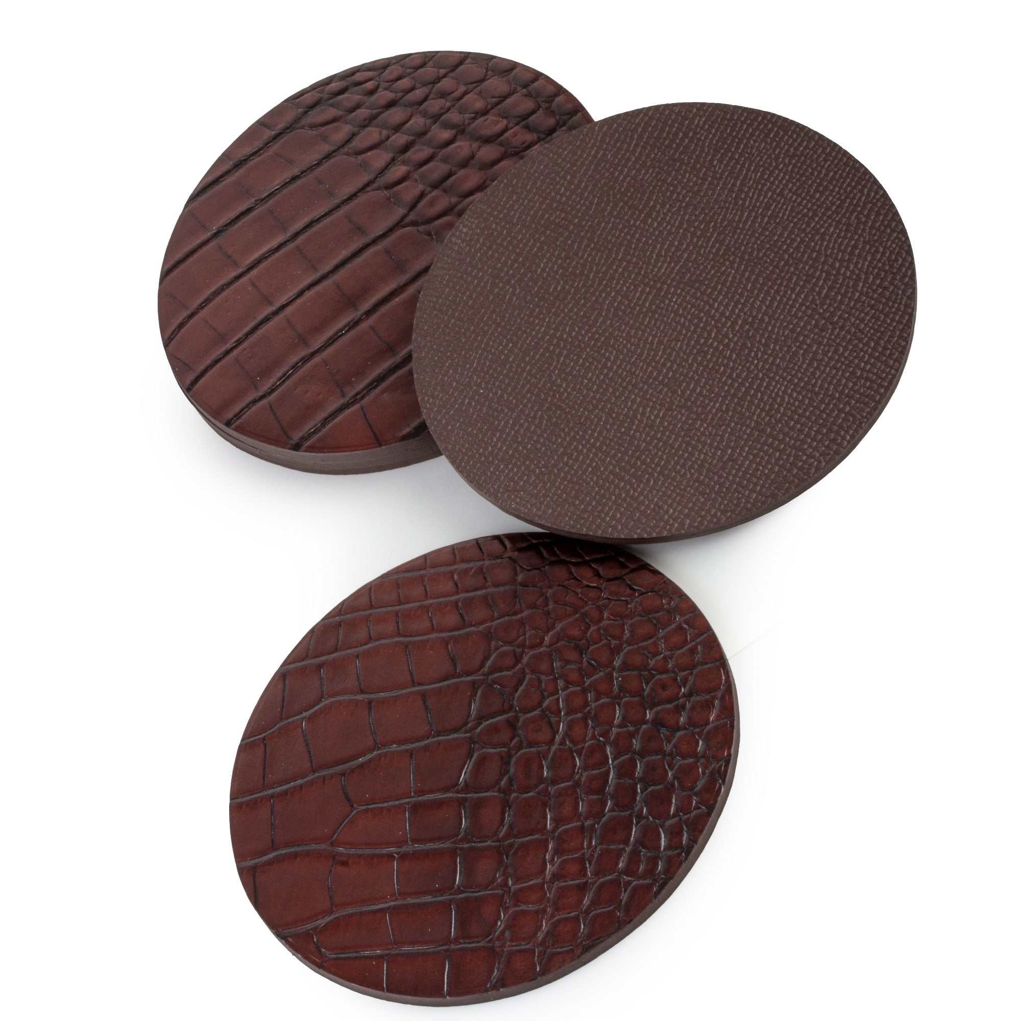 Set of 5 leather coasters - Havana brown "Patina" alligator