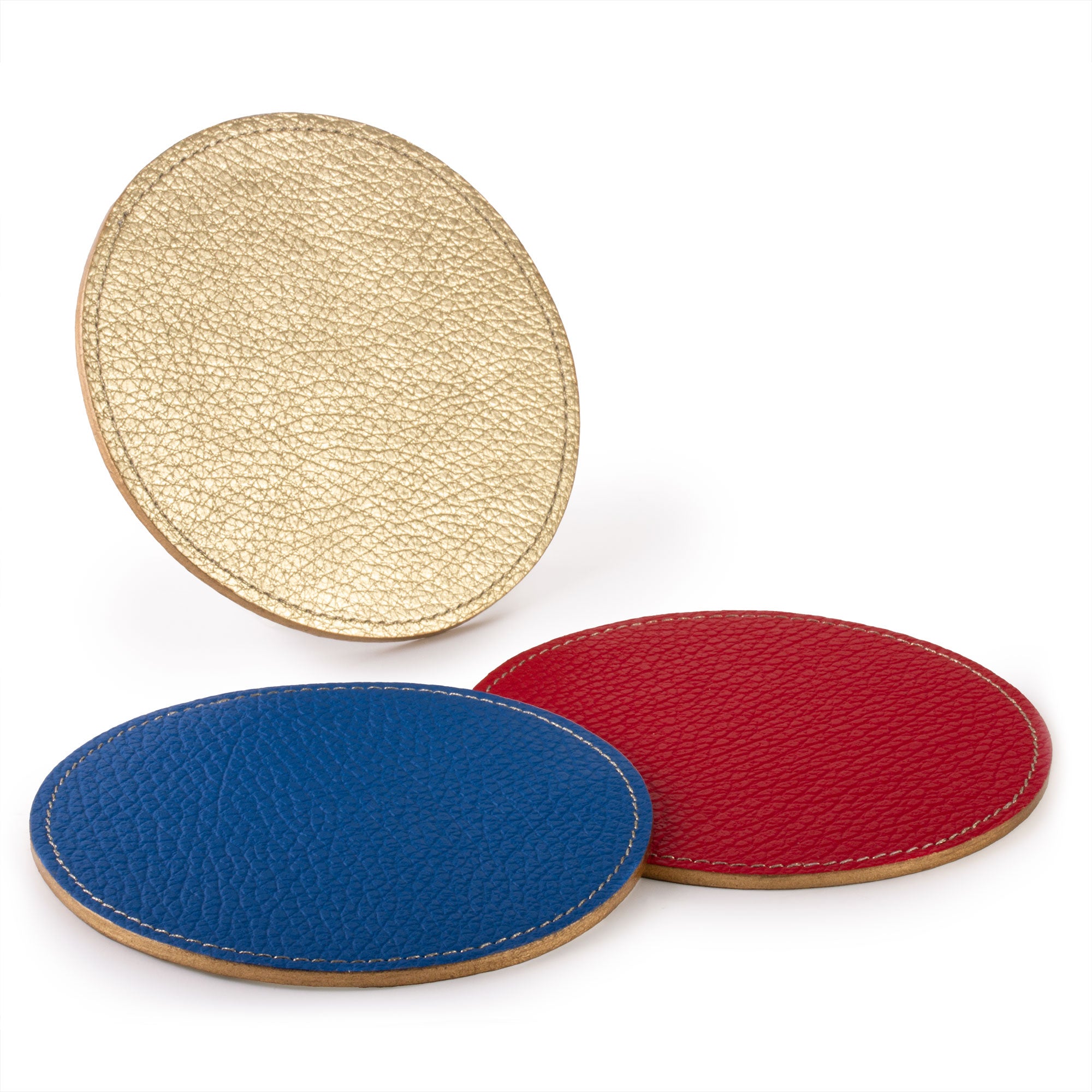 Set of 3 leather coasters - Buffalo (blue, white, red)