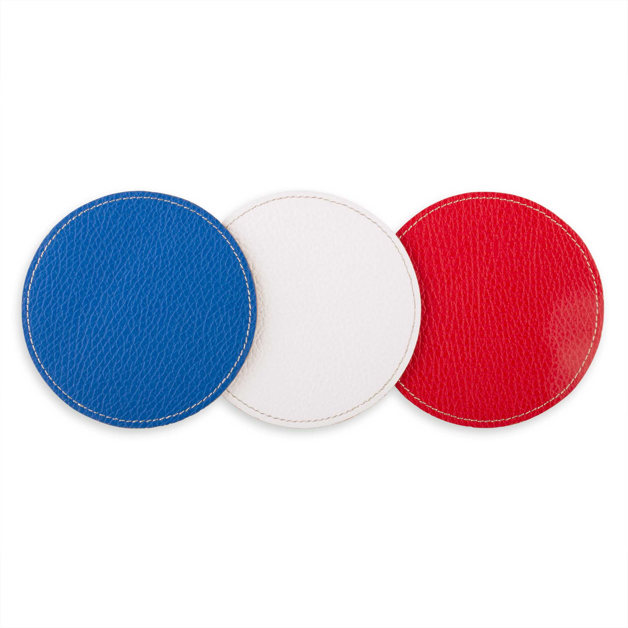 Set de 3 dessous de verre en cuir - Buffle (bleu, blanc, rouge)