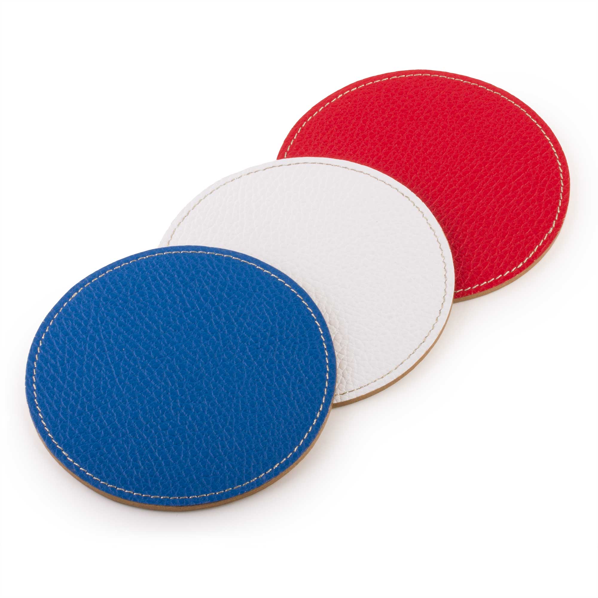 Set de 3 dessous de verre en cuir - Buffle (bleu, blanc, rouge)