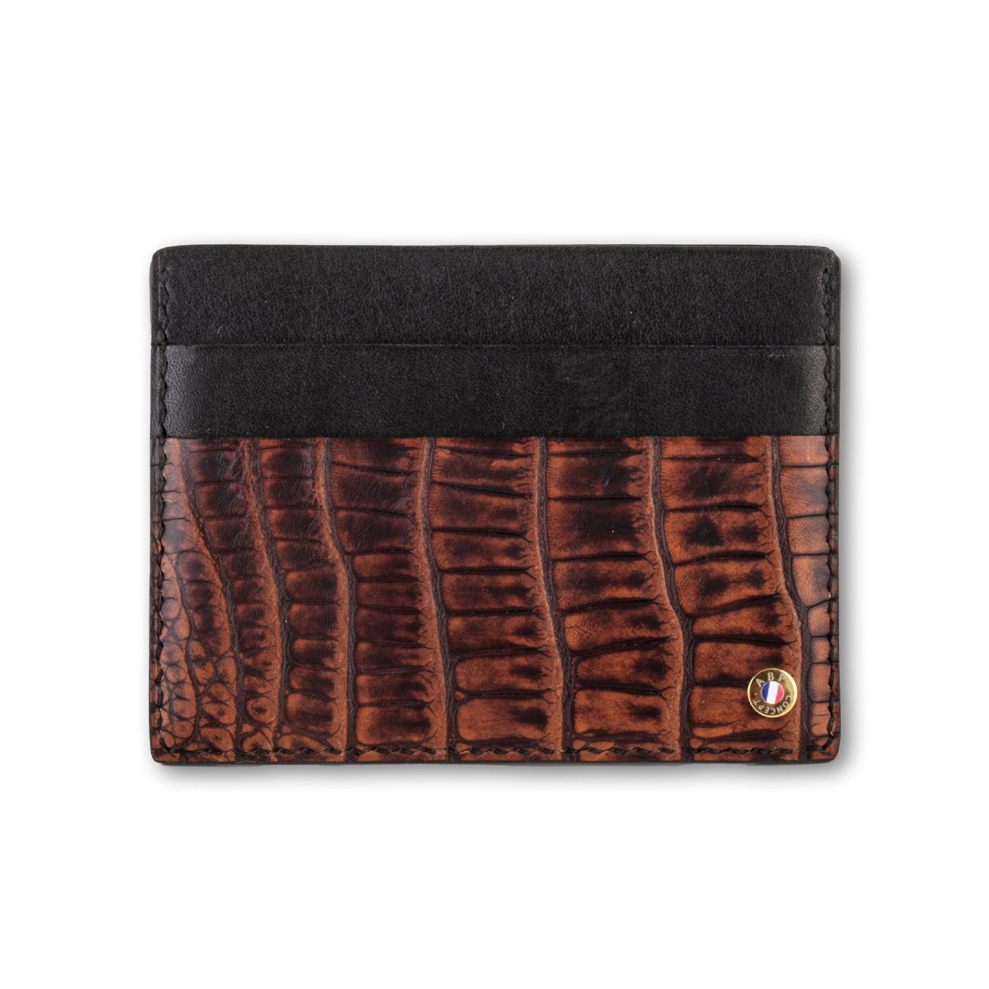 Vente exclusive - Étui cartes bancaire  - Alligator nubuck marron