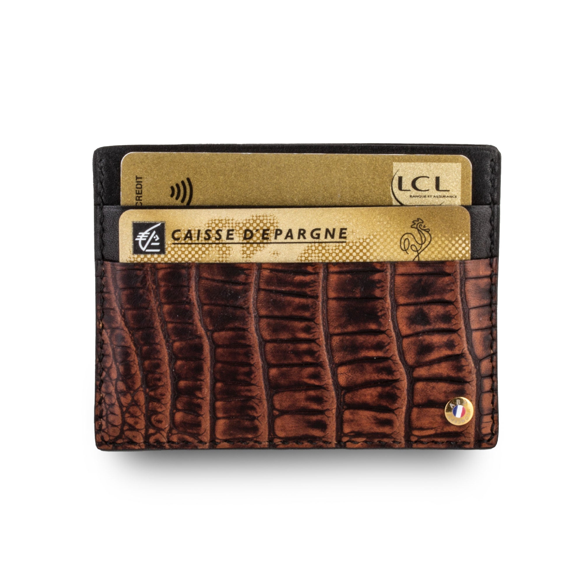 Vente exclusive - Étui cartes bancaire  - Alligator nubuck marron