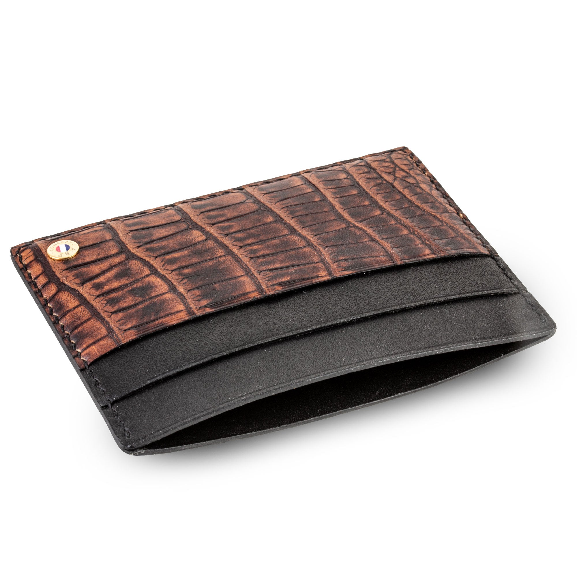 Vente exclusive - Étui cartes bancaire  - Alligator nubuck marron