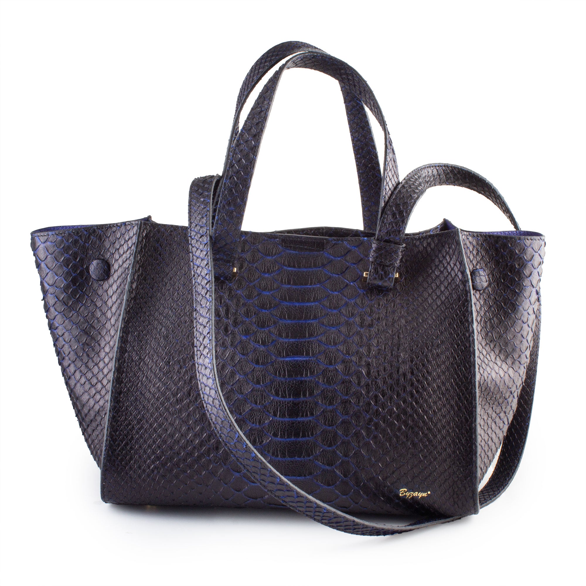 Leather handbag - Black / blue python