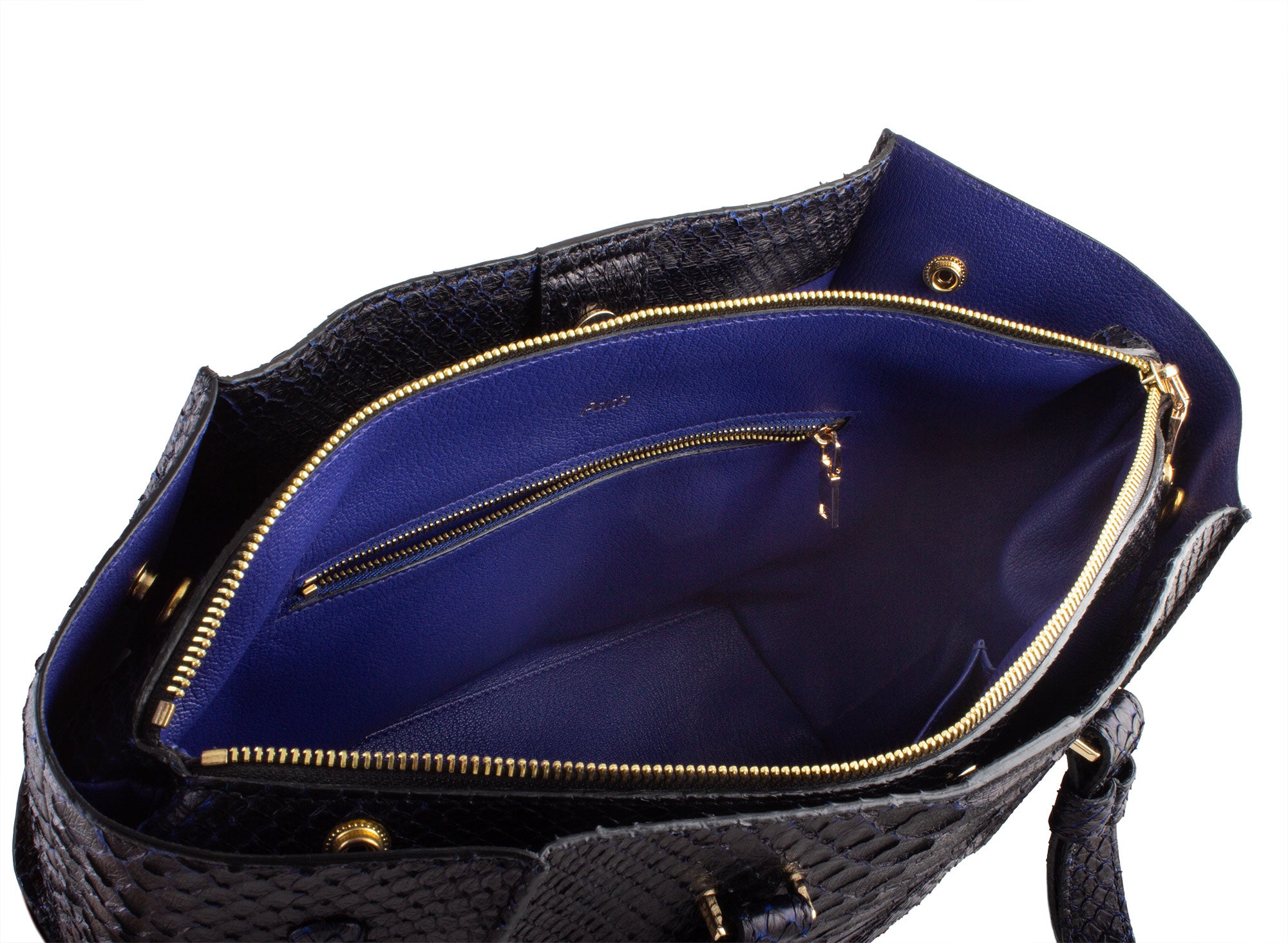 Leather handbag - Black / blue python