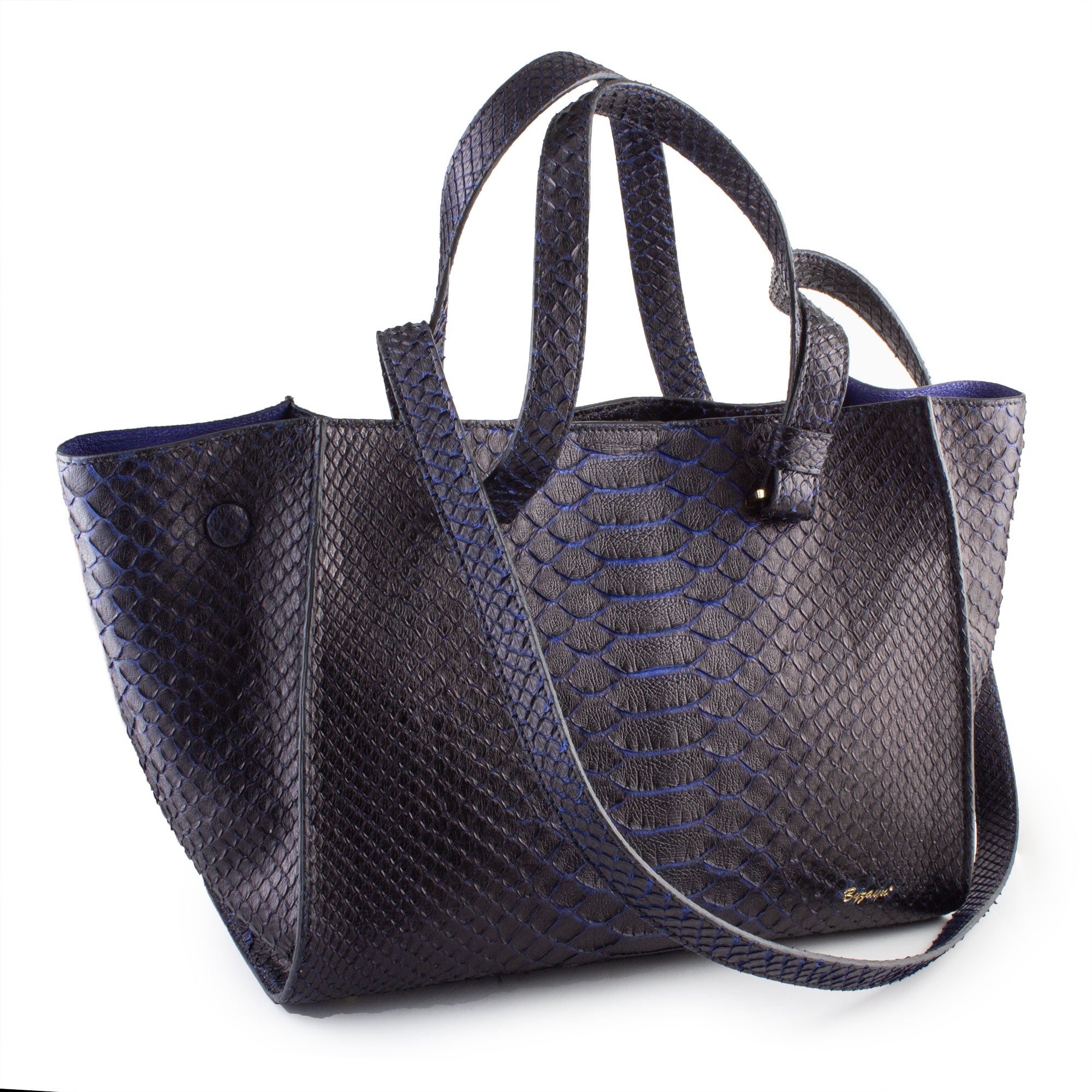 Leather handbag - Black / blue python