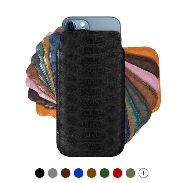 iPhone leather pouch case / slip case - iPhone 12 & 11 ( Pro / Max / Mini )  - Genuine python