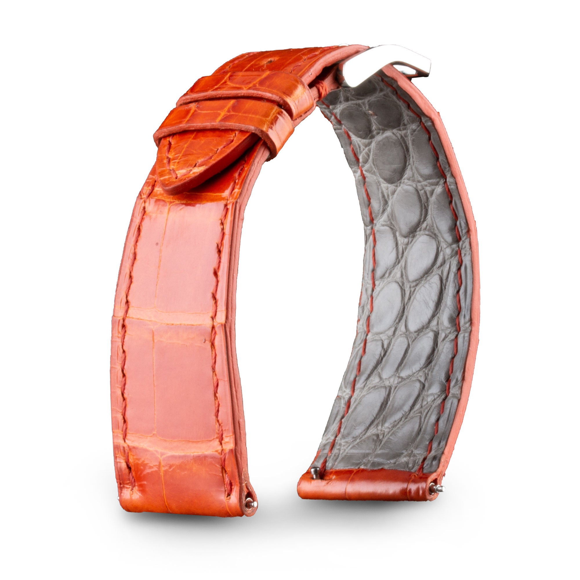 Bracelet montre cuir Anatole Baker Alligator brillant orange