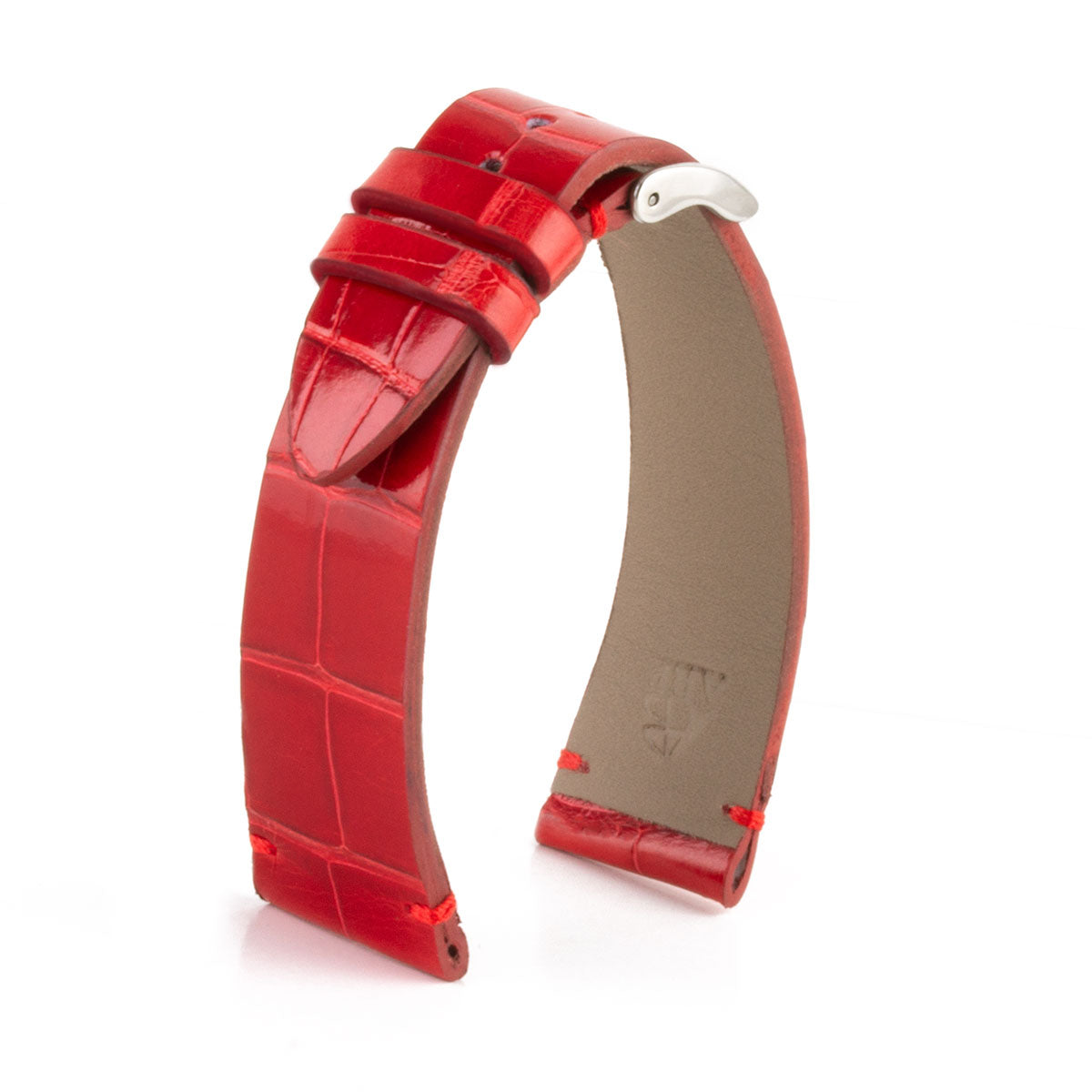 Bracelet de montre en alligator couleur rouge corail - Maison du Galuchat
