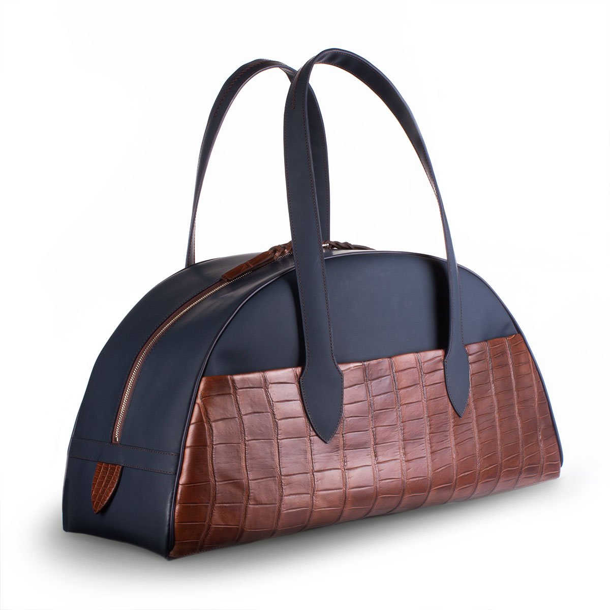 Leather travel bag - Blue calf / Brown alligator – ABP Concept