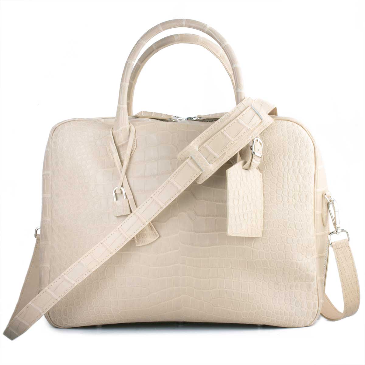 Real Alligator Leather Women's Shoulder Bag Fashion Handbag Himalayan White